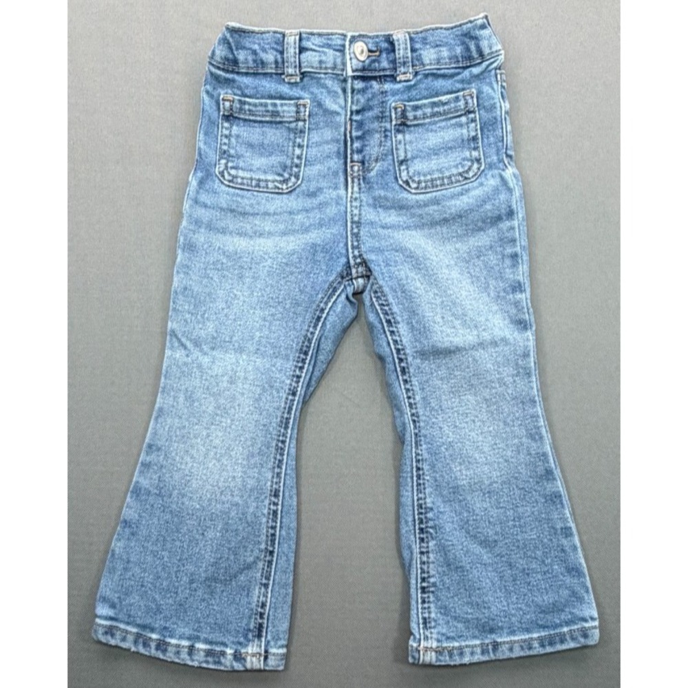 Wonder Nation Flare Jeans Bell Bottom Stretch Denim Blue Patch Pocket Toddler 2T - Picture 6 of 14
